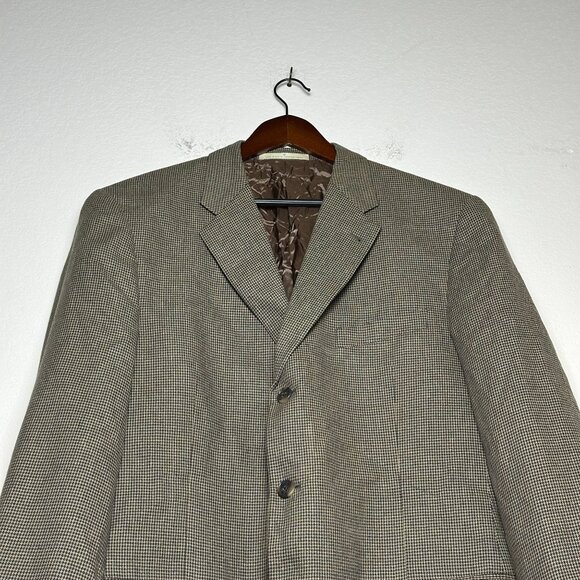 Joseph Abboud Silk Wool Houndstooth Blazer Sport Coat Jacket Men 42L Tan Brown - Picture 7 of 16